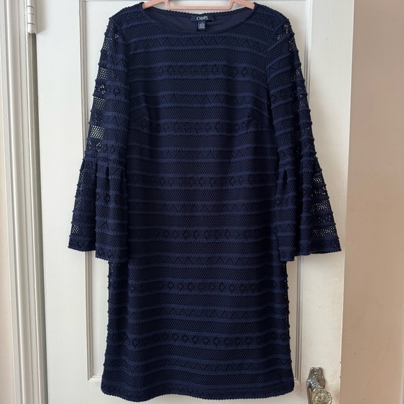 Chaps Dresses & Skirts - Chaps Midnight Blue Long Sheer Bell Sleeve Dress Size 12 Classic, Contemporary